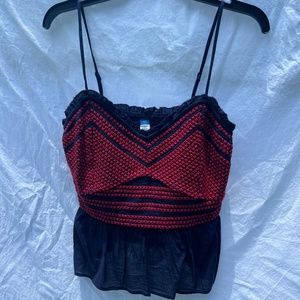 Embroidered smocked cami blouse navy blue and red large